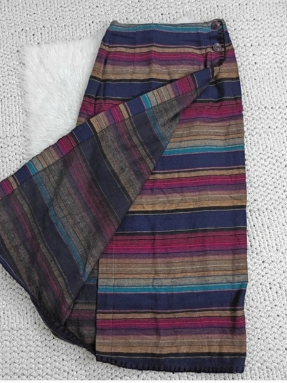 VTG Southwestern Multicolor Blanket Stitch Goblincore Earthy Wrap Midi Skirt